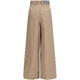 Beige Cotton Flared Pants