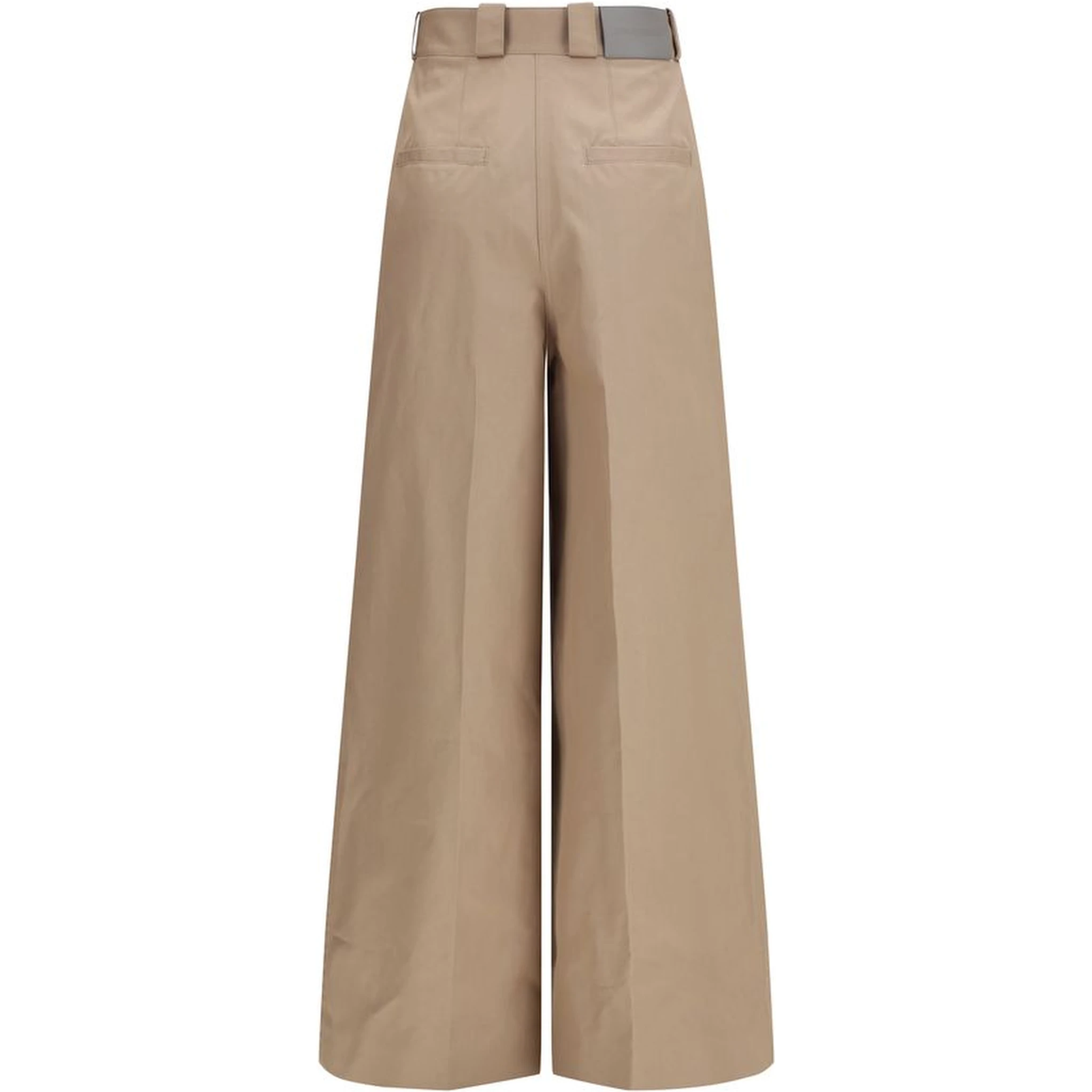 Beige Cotton Flared Pants