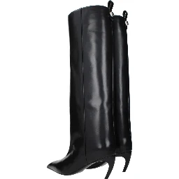 Black Leather High Heel Boots