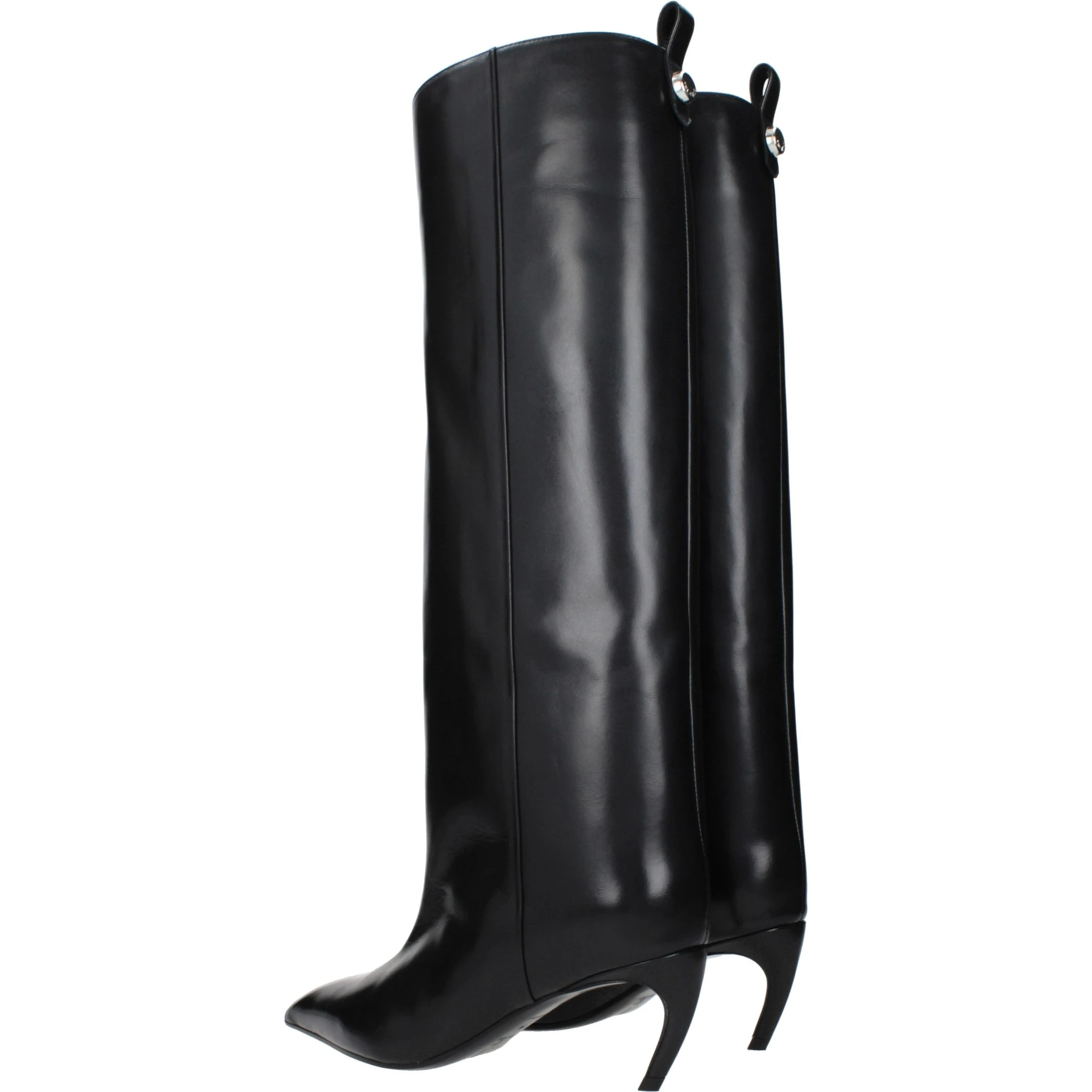 Black Leather High Heel Boots