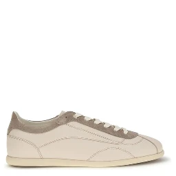 Beige Leather Low Top Sneakers