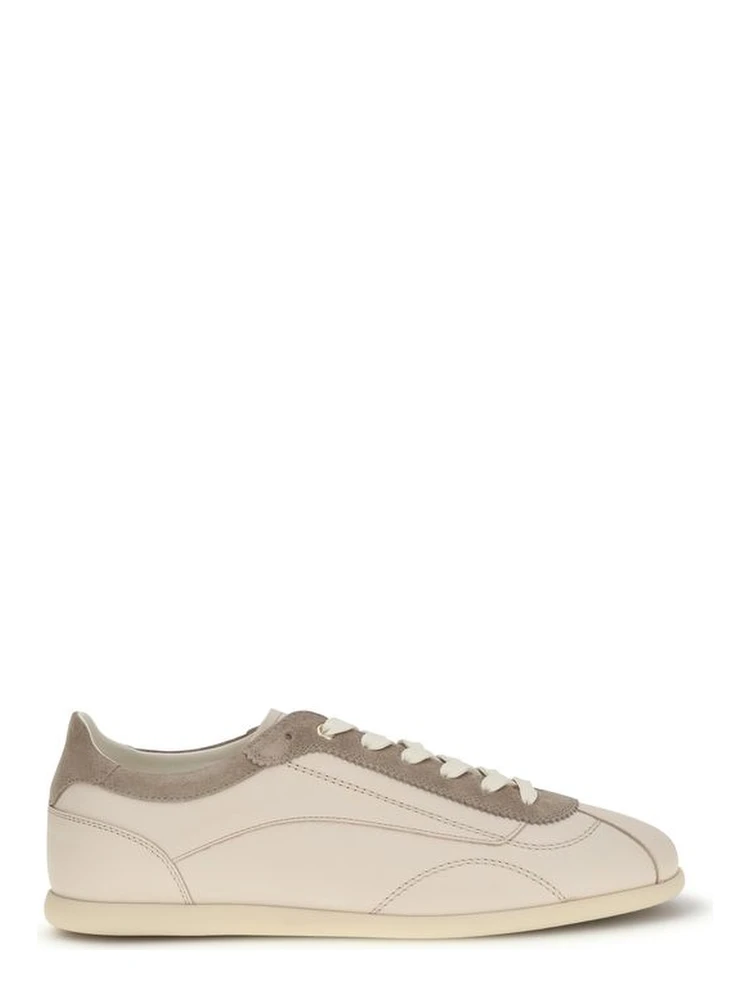 Beige Leather Low Top Sneakers