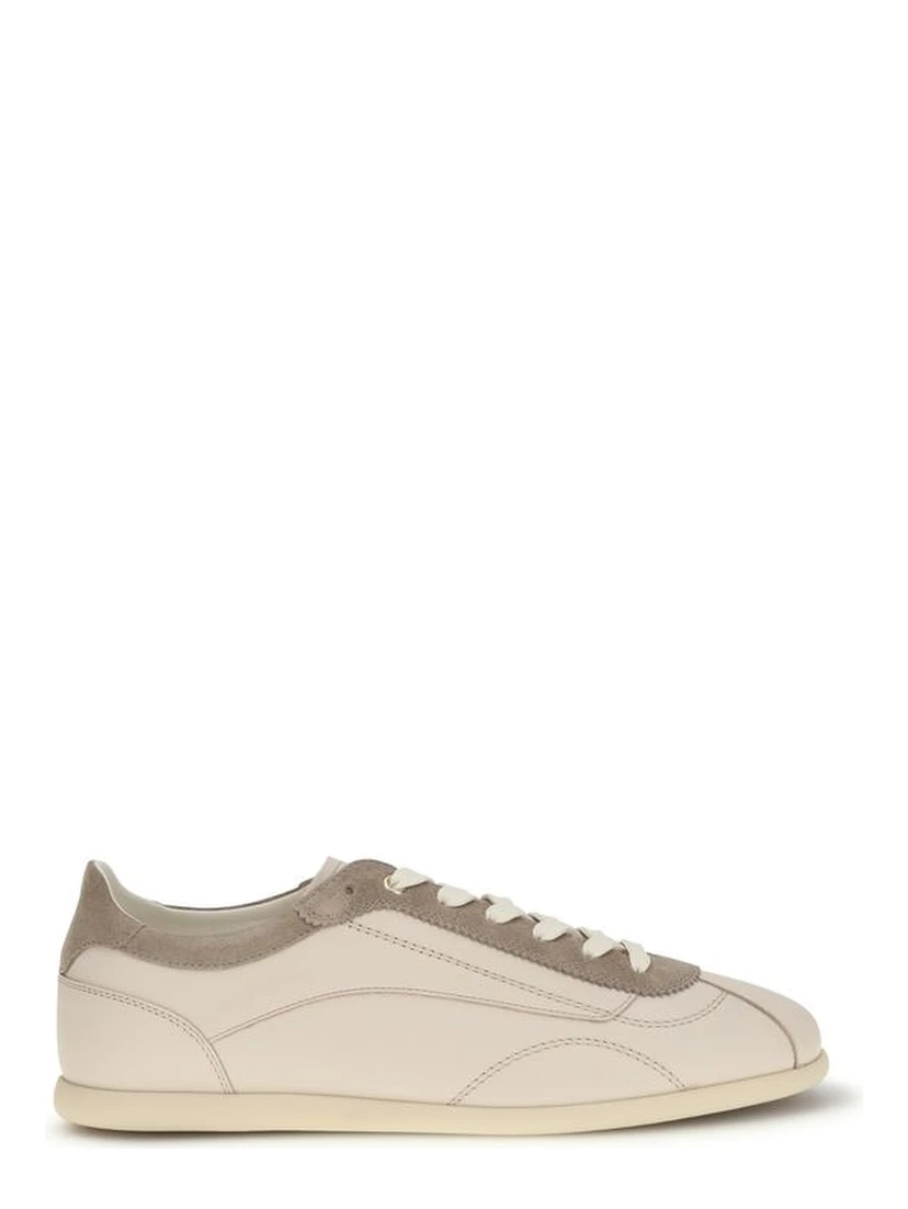 Beige Leather Low Top Sneakers