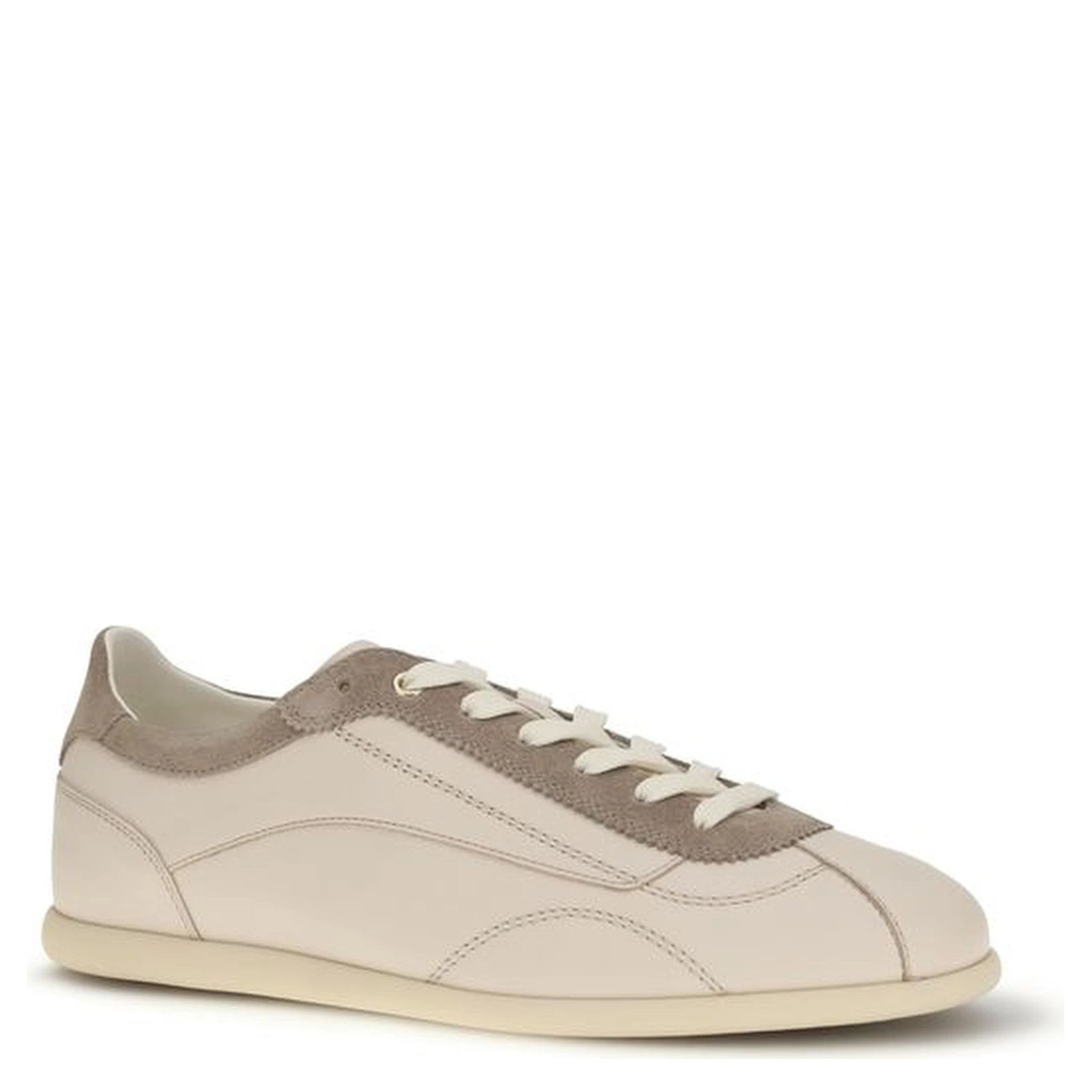 Beige Leather Low Top Sneakers
