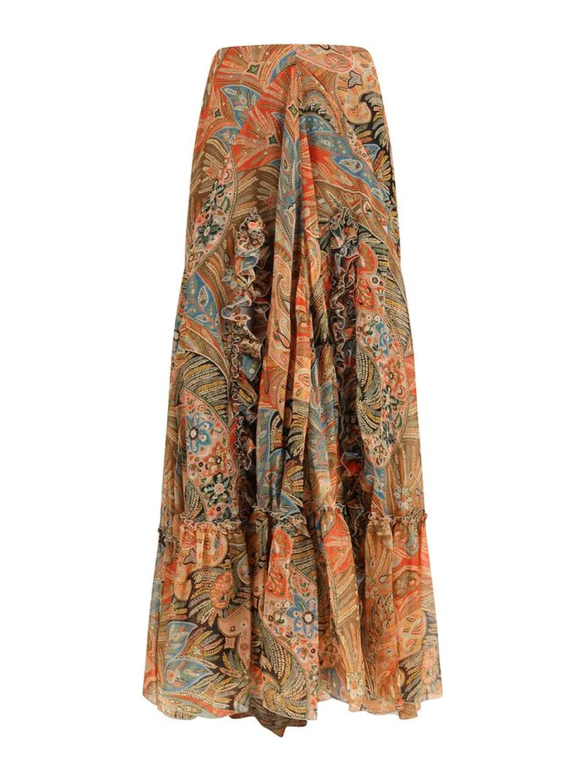 Multicolor Silk Long Skirt