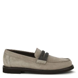 Gray Calf Leather Bos Taurus Slip-On Loafers