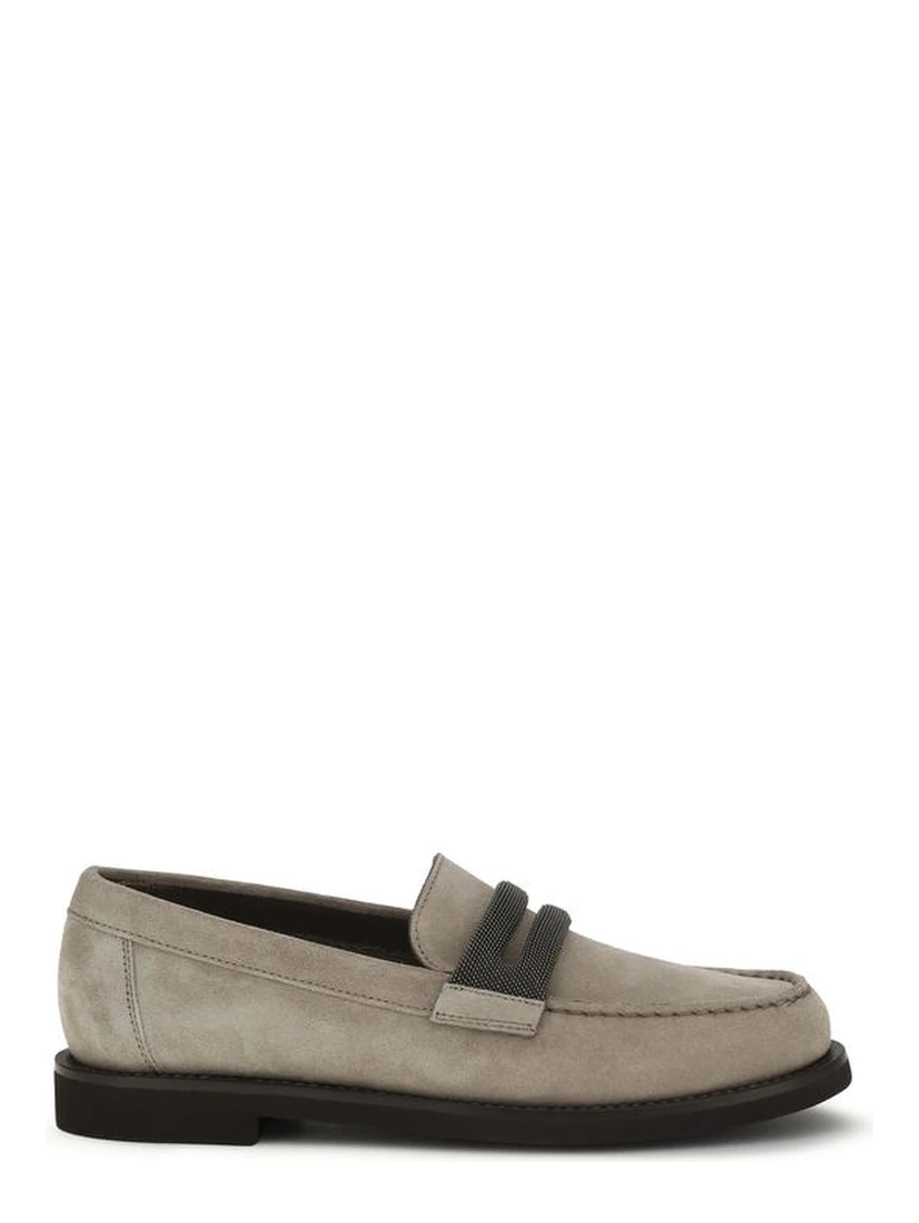 Gray Calf Leather Bos Taurus Slip-On Loafers