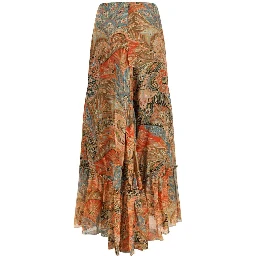 Multicolor Silk Long Skirt