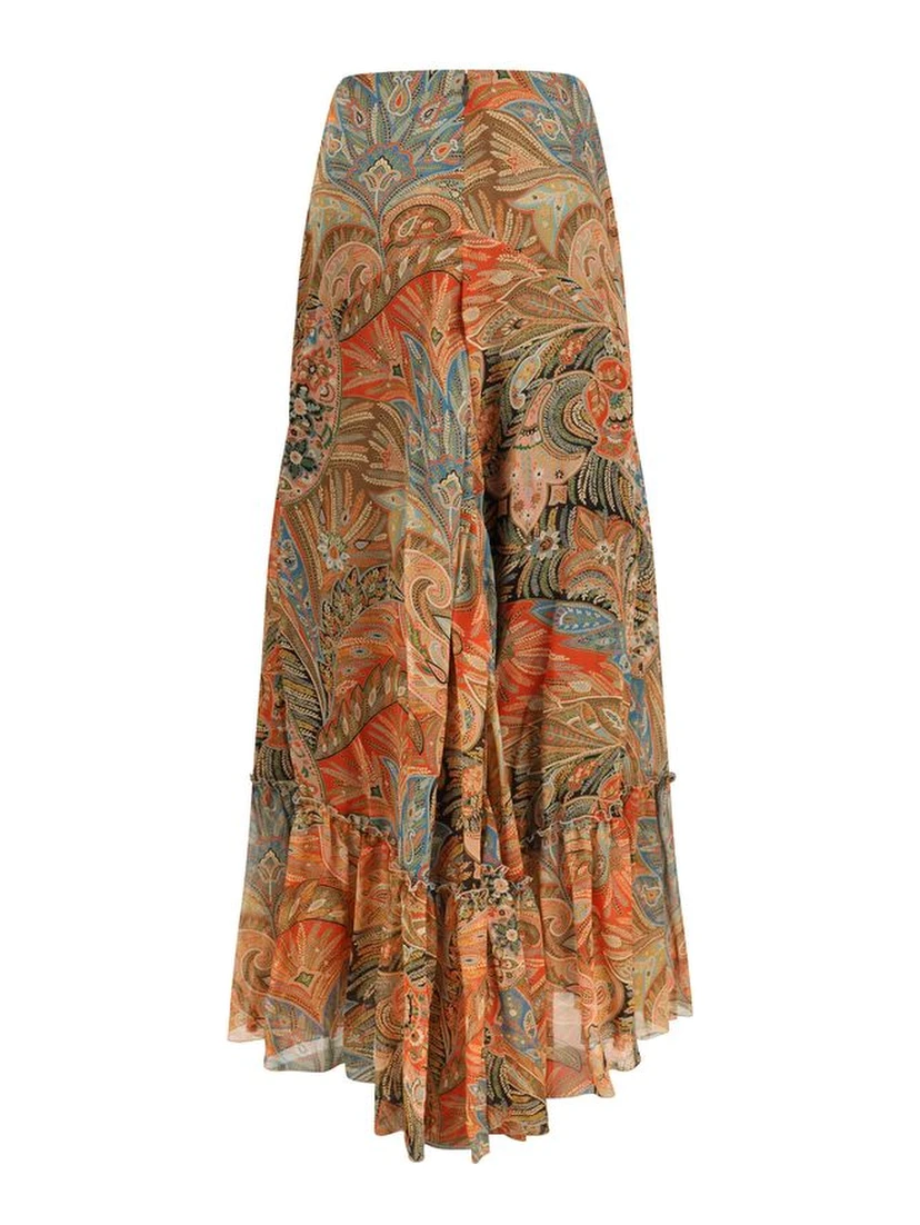 Multicolor Silk Long Skirt