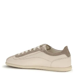 Beige Leather Low Top Sneakers