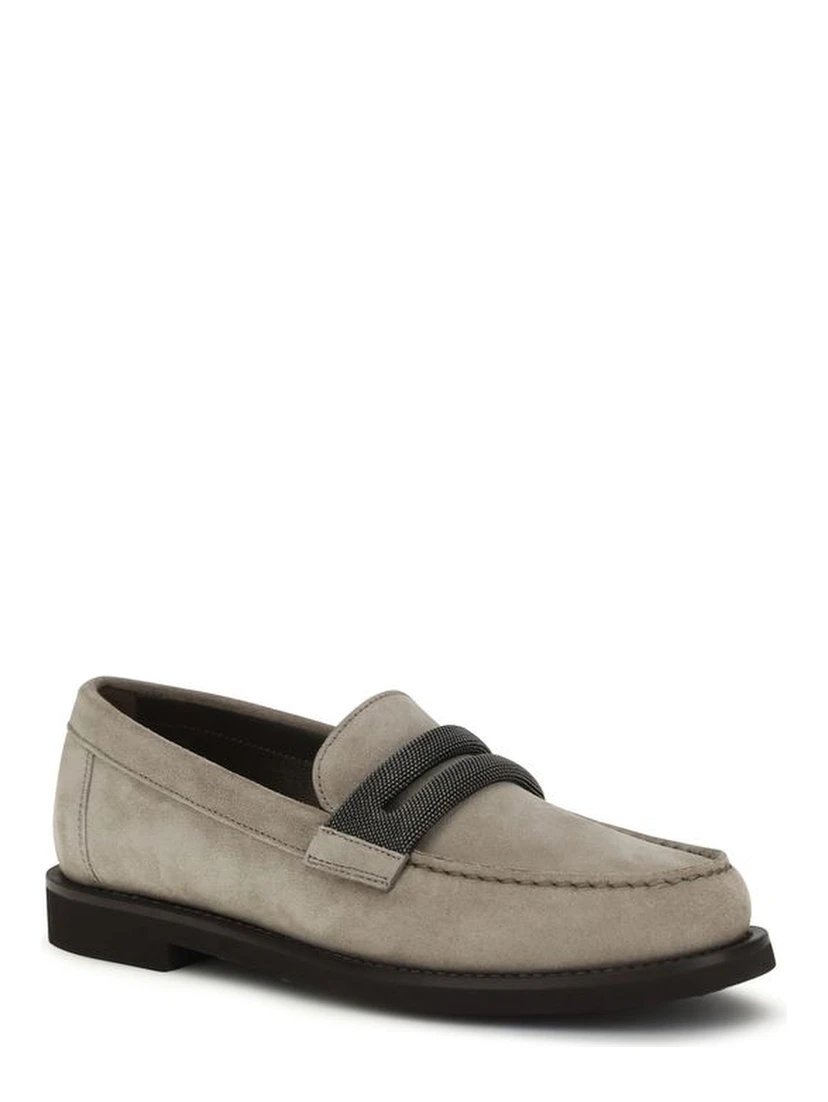 Gray Calf Leather Bos Taurus Slip-On Loafers