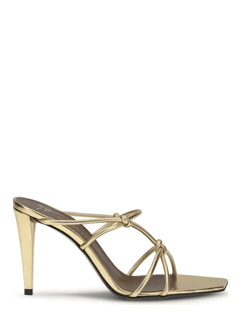 Gold Calf Leather Bos Taurus Stiletto Heel Sandals