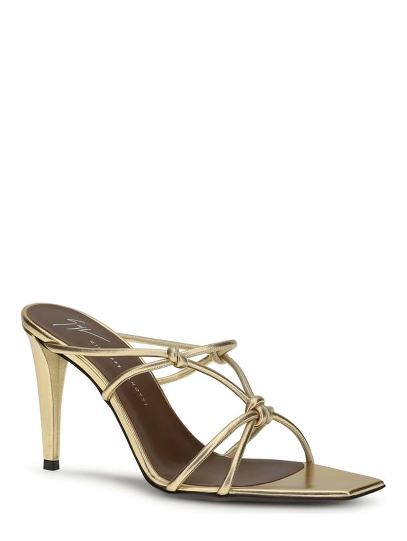 Gold Calf Leather Bos Taurus Stiletto Heel Sandals