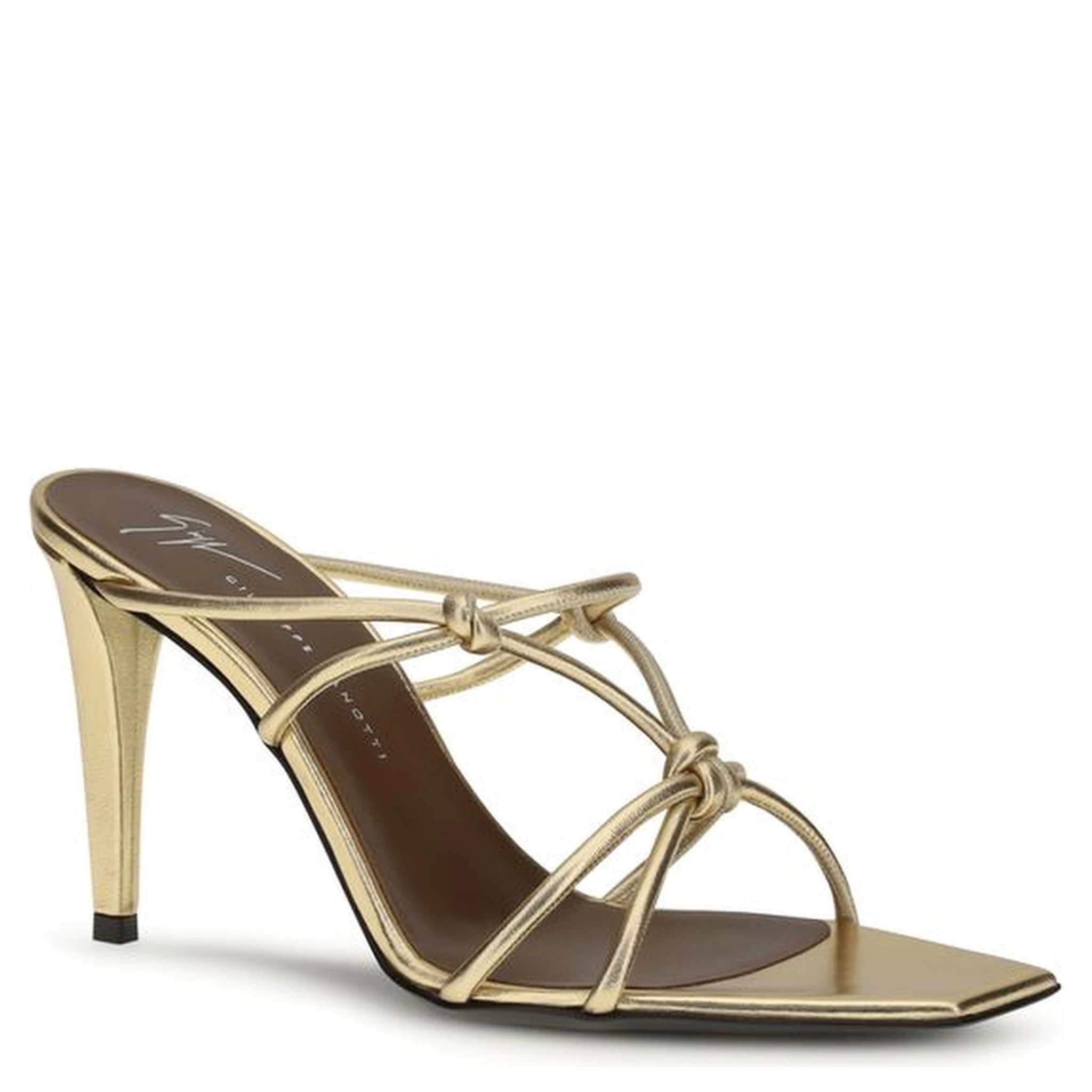 Gold Calf Leather Bos Taurus Stiletto Heel Sandals