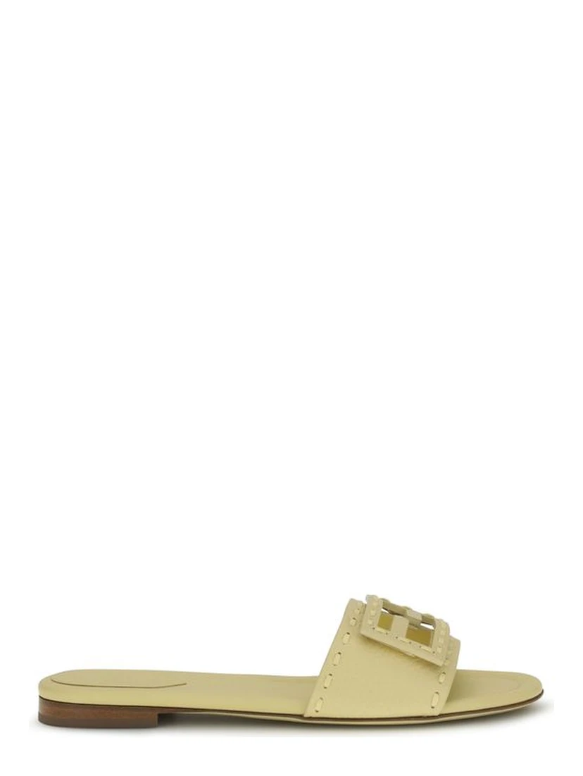 Beige Calf Leather Bos Taurus Flat Sandals