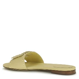 Beige Calf Leather Bos Taurus Flat Sandals