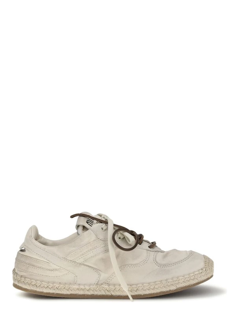 Beige Cotton Platform Sneakers