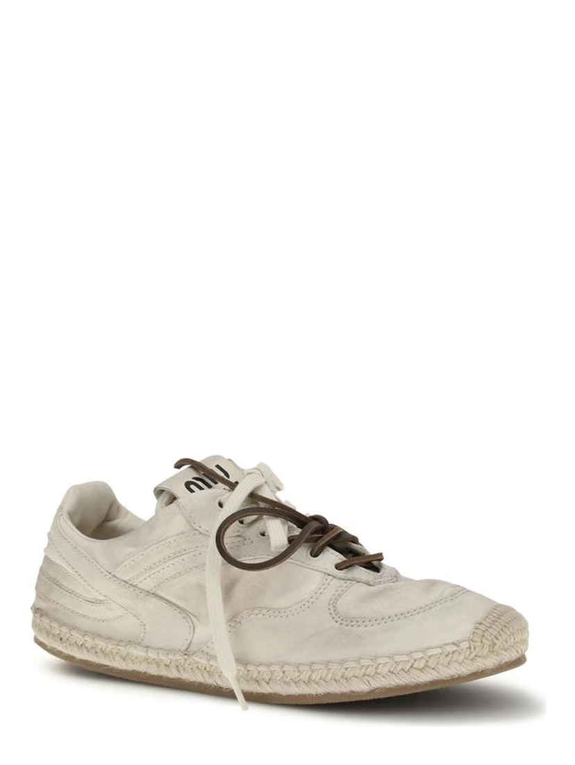 Beige Cotton Platform Sneakers