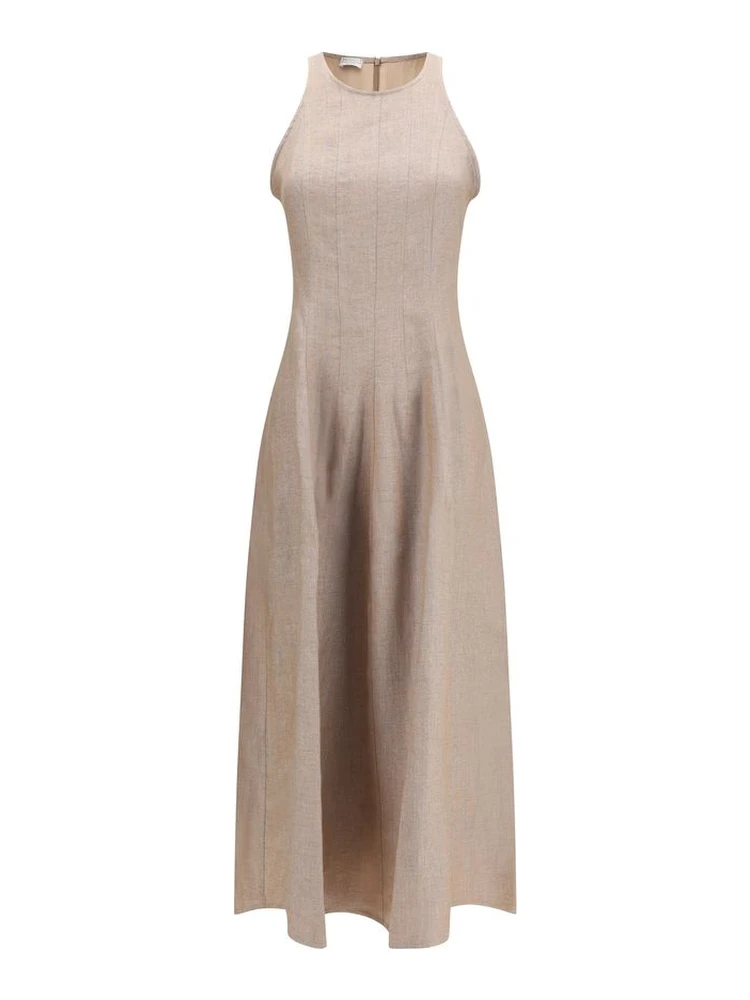 Beige Linen Casual Dress