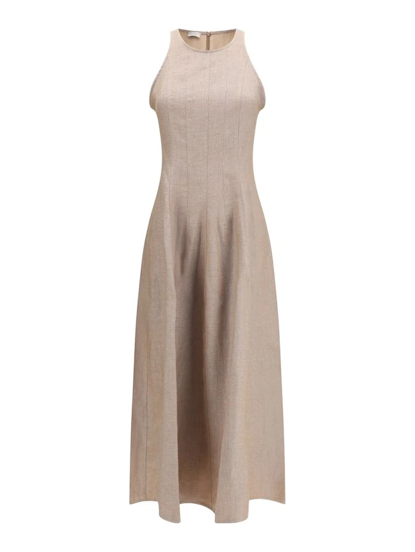 Beige Linen Casual Dress