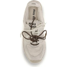Beige Cotton Platform Sneakers