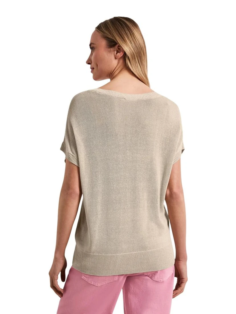 Beige Viscose Sleeveles Sweater