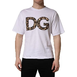 White Leopard Print DG Logo MenCotton T-shirt