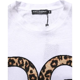 White Leopard Print DG Logo MenCotton T-shirt