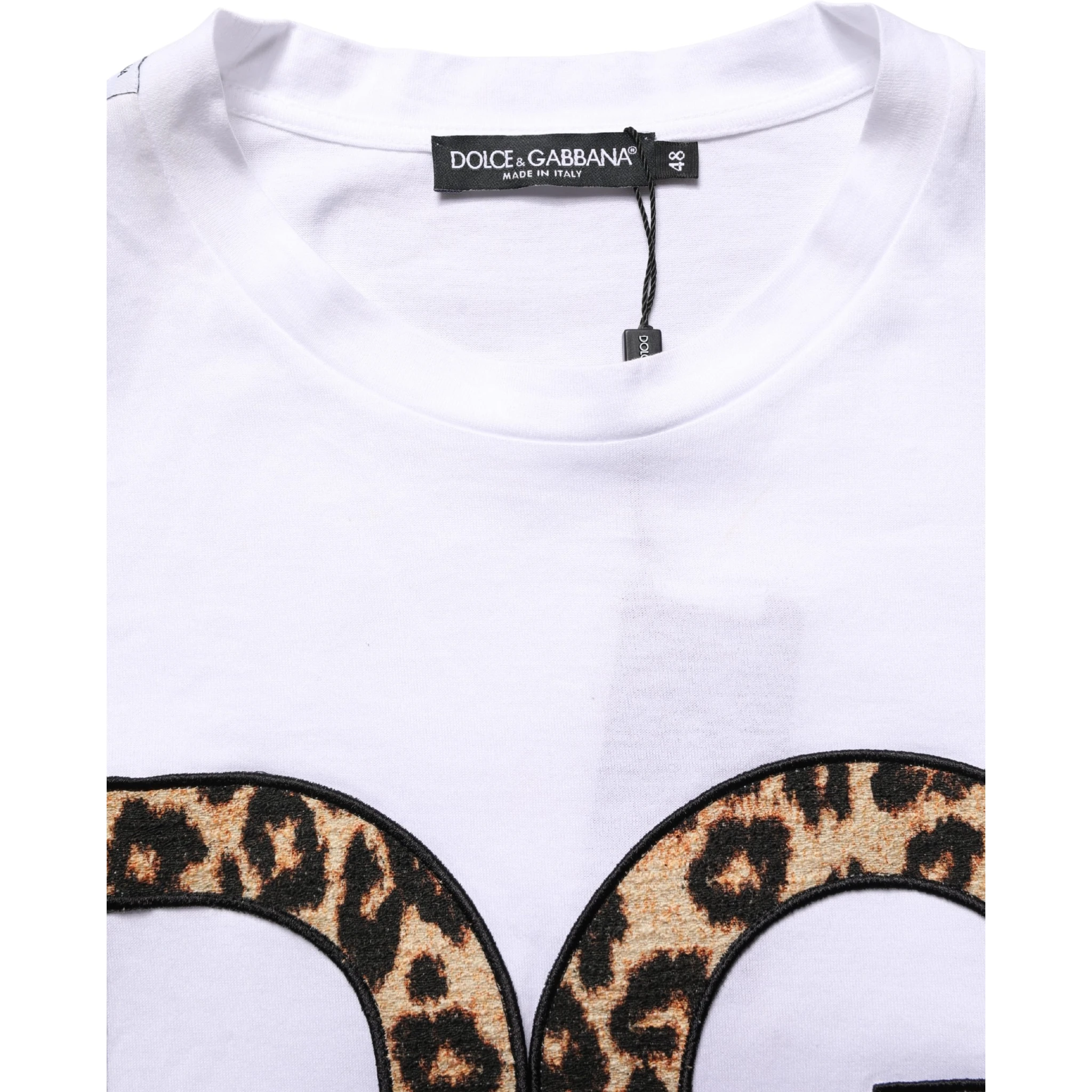 White Leopard Print DG Logo MenCotton T-shirt