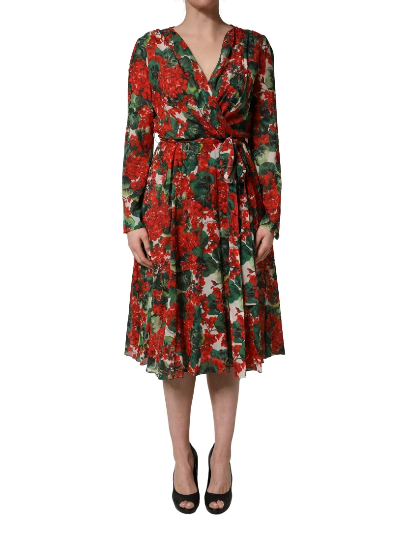 Multicolor Floral Long Sleeves V-neck Dress