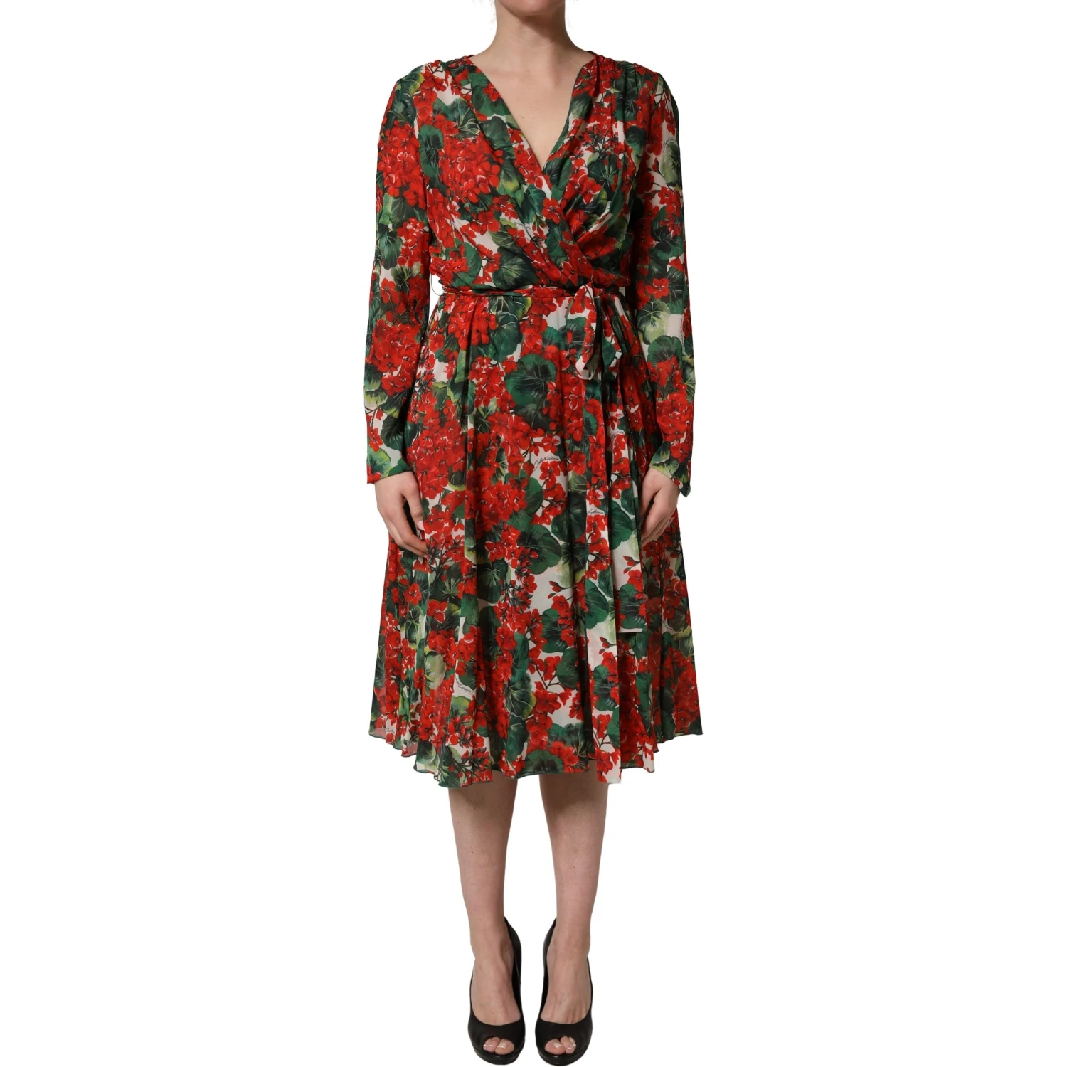 Multicolor Floral Long Sleeves V-neck Dress