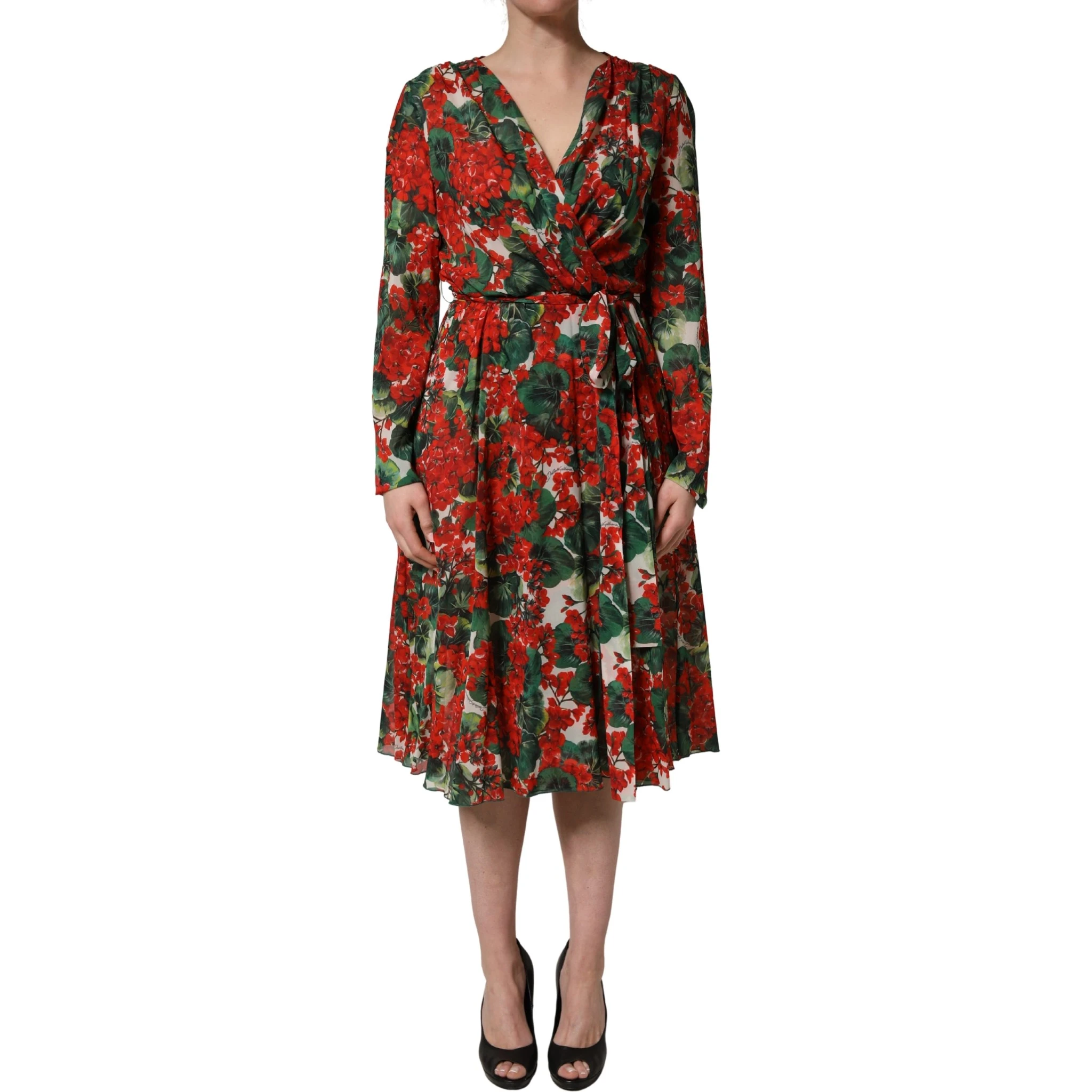 Multicolor Floral Long Sleeves V-neck Dress