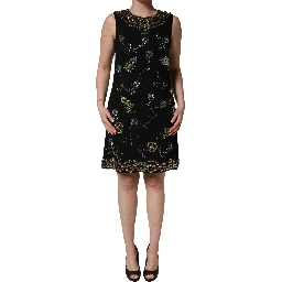 Black Sleeveless Floral Bead Embellishments Dress