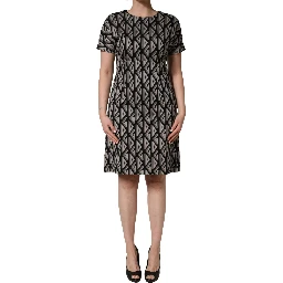 Black Logo Print Cotton Knee Length Dress