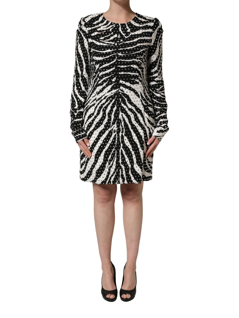 Black White Zebra Rhinestones Mini Dress