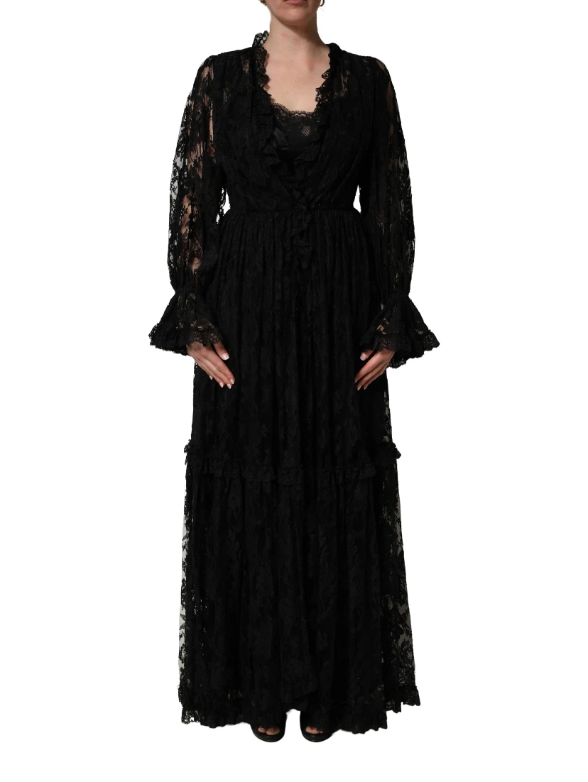 Black Lace A-line Long Evening Gown Dress