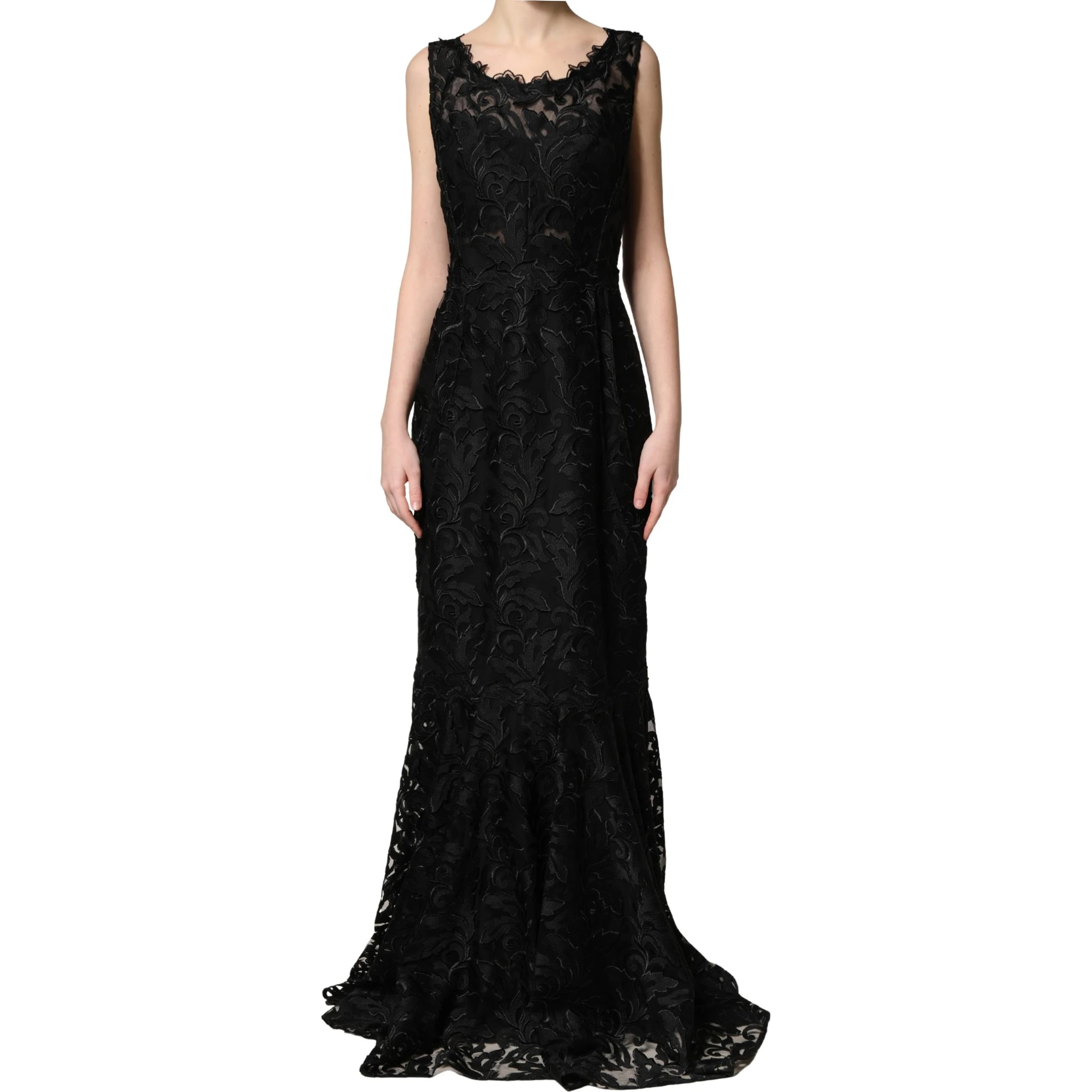 Black Lace Full Length Evening Gown Dress