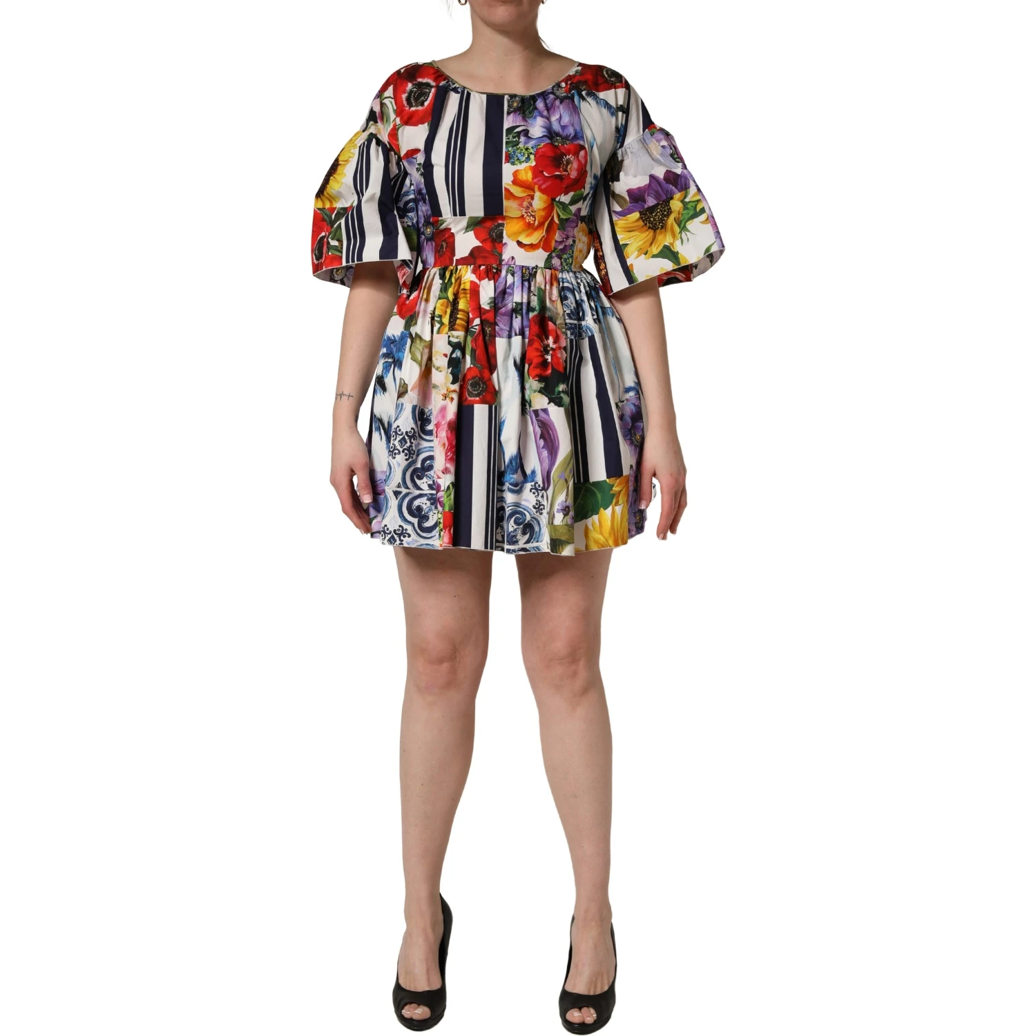 Multicolor Patchwork Cotton Poplin Mini Dress