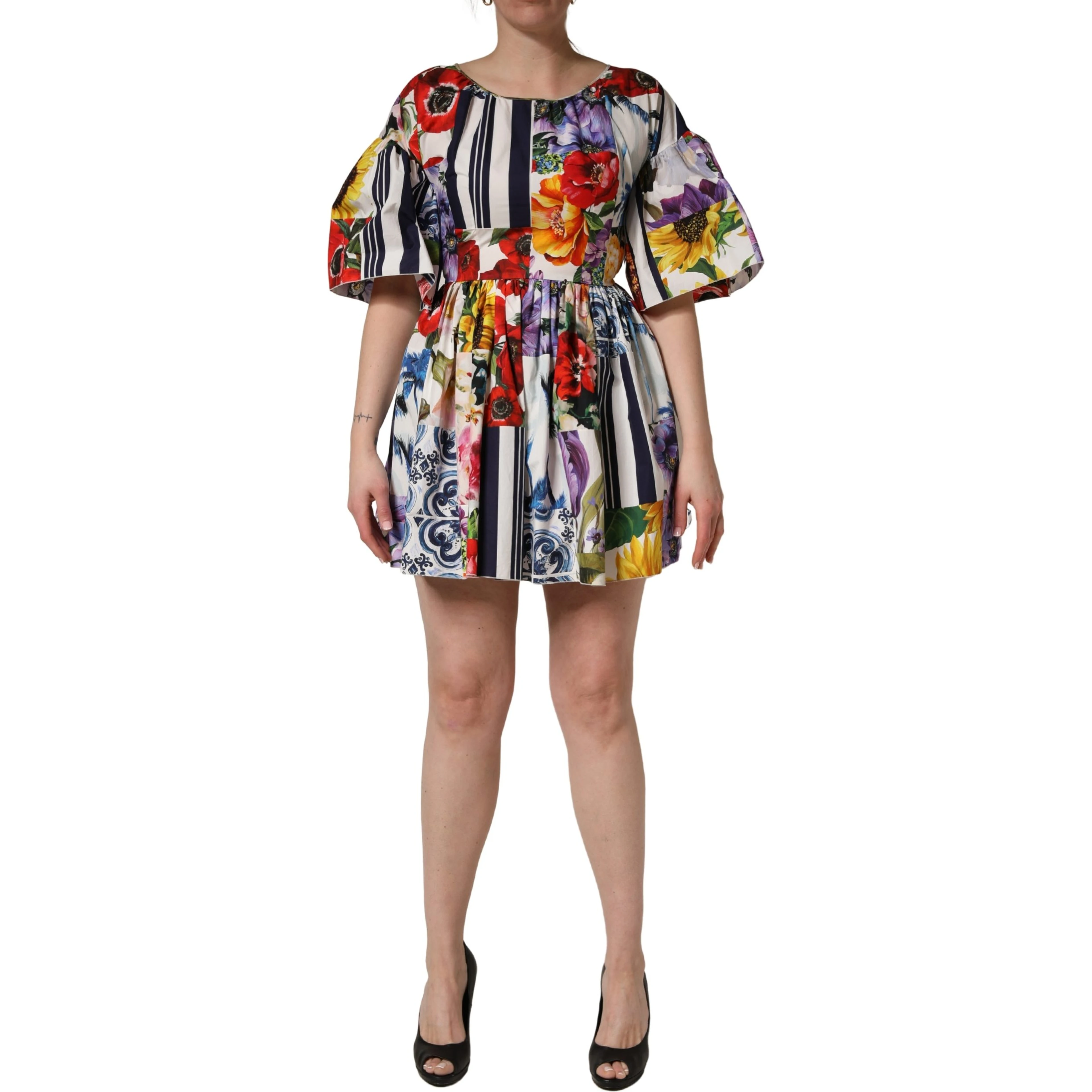 Multicolor Patchwork Cotton Poplin Mini Dress