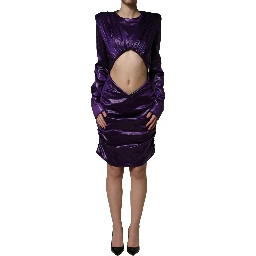 Metallic Purple Long Sleeve Cut-Out Mini Dress