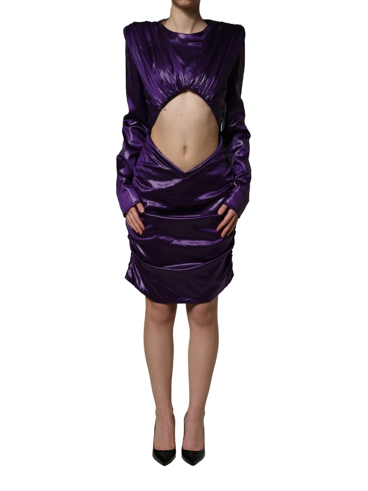Metallic Purple Long Sleeve Cut-Out Mini Dress