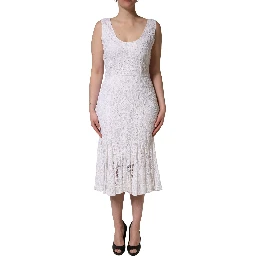 White Floral Lace Sleeveless Midi Dress