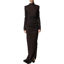 Brown Turtleneck Jersey Long Maxi Dress