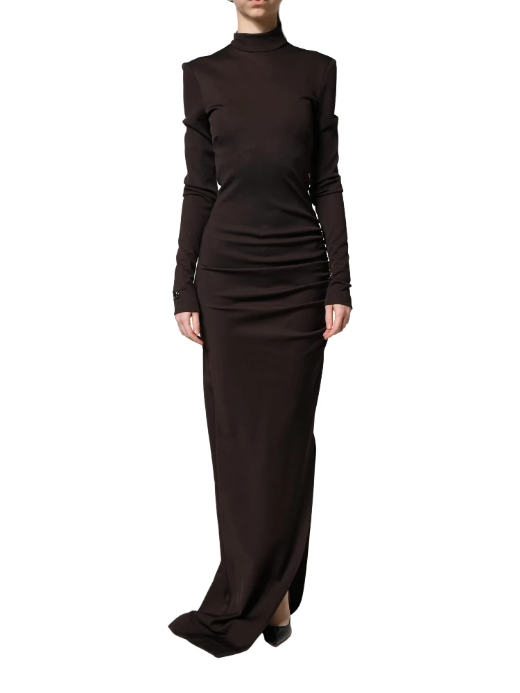 Brown Turtleneck Jersey Long Maxi Dress alternative