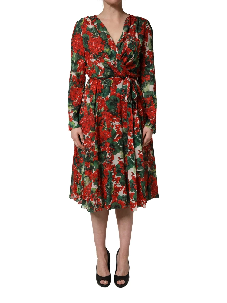 Multicolor Floral Long Sleeves V-neck Dress alternative