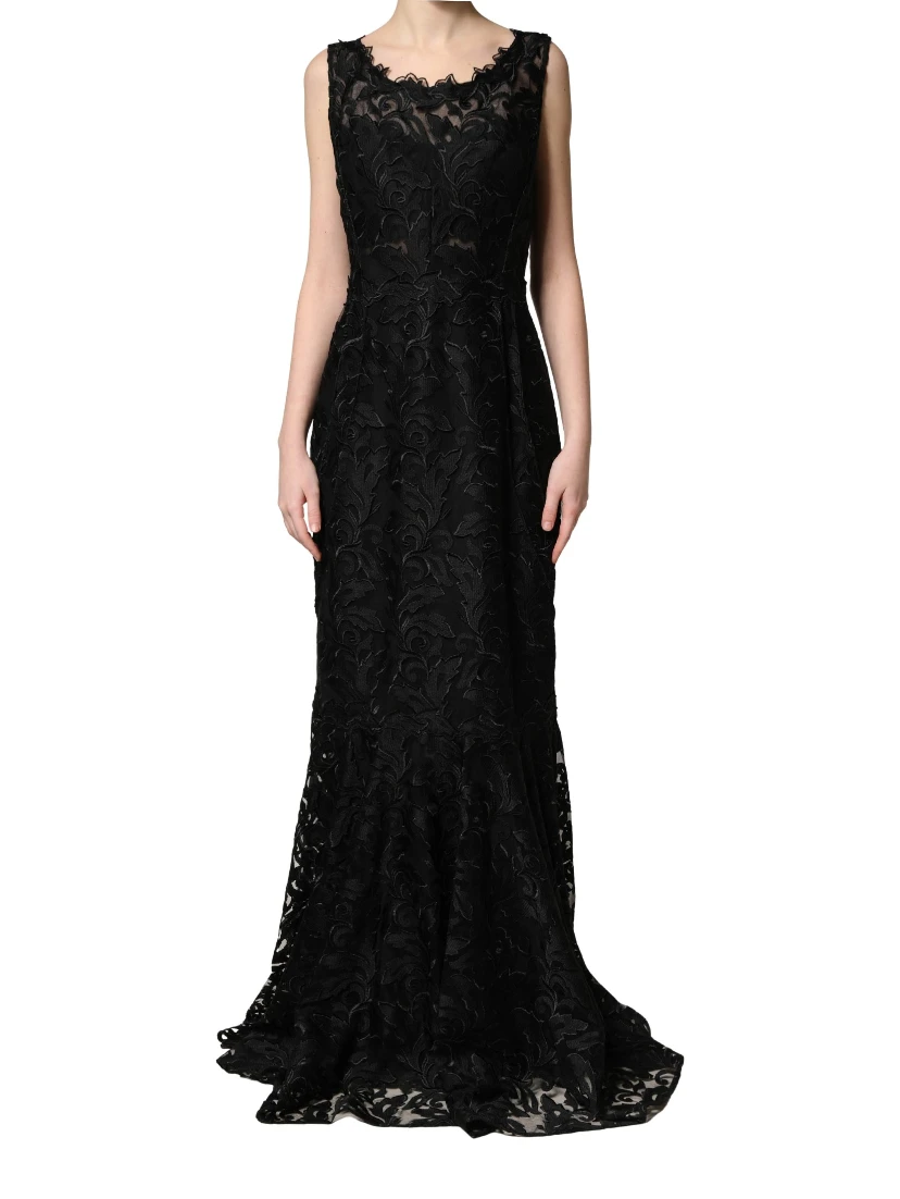 Black Lace Full Length Evening Gown Dress