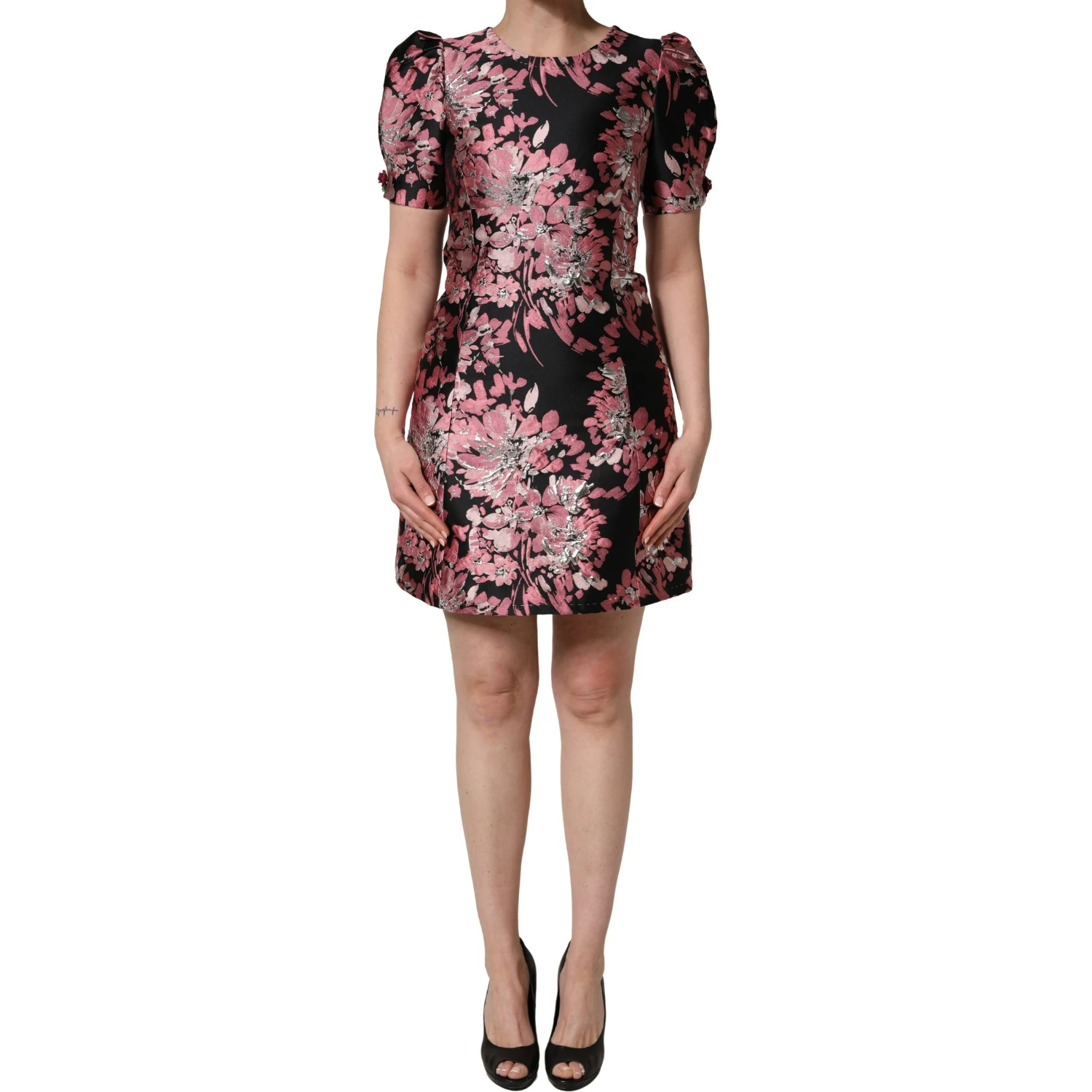 Multicolor Floral Brocade A-line Mini Dress