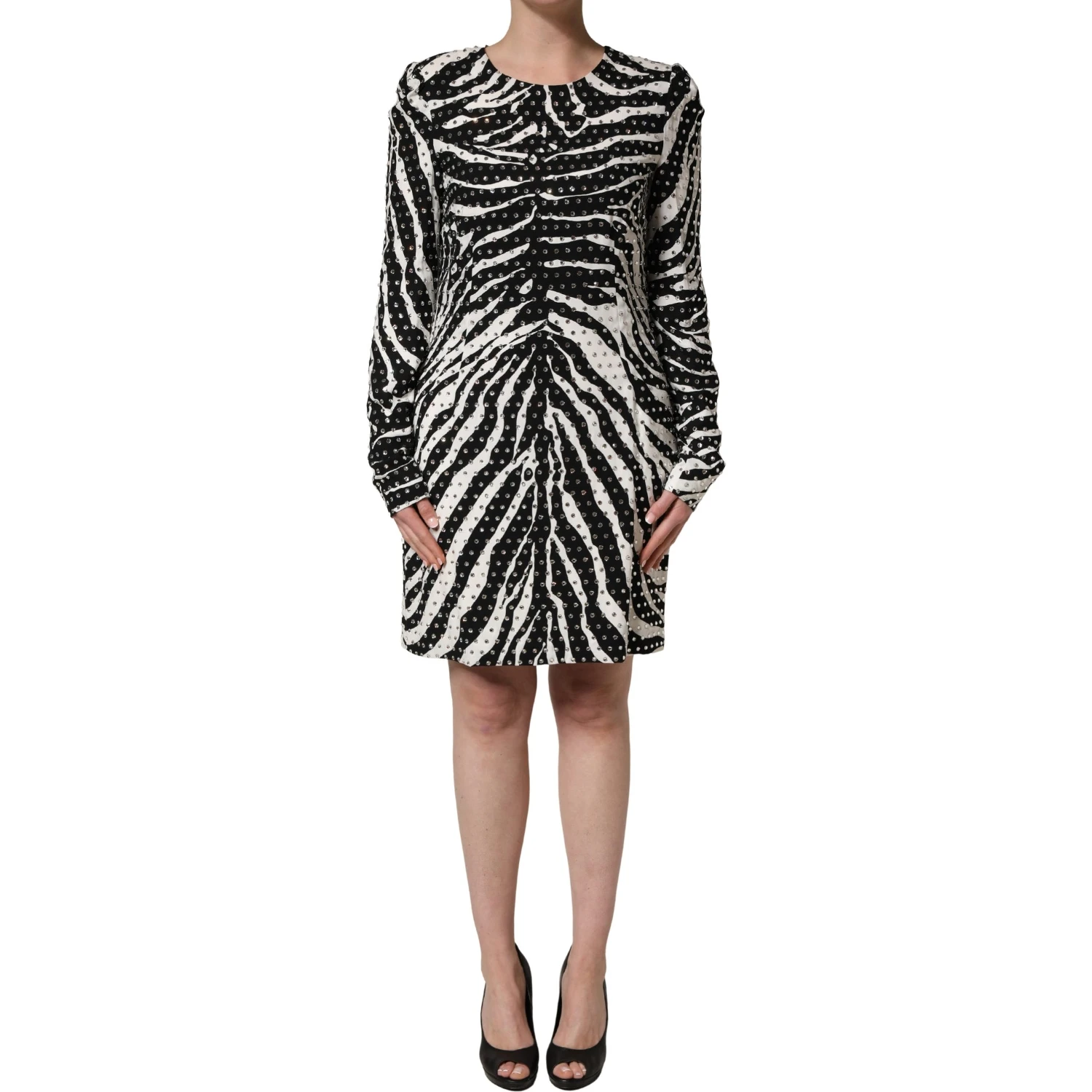 Black White Zebra Rhinestones Mini Dress