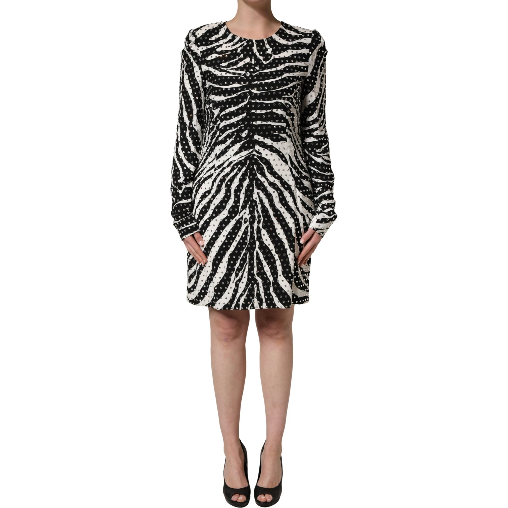 Black White Zebra Rhinestones Mini Dress