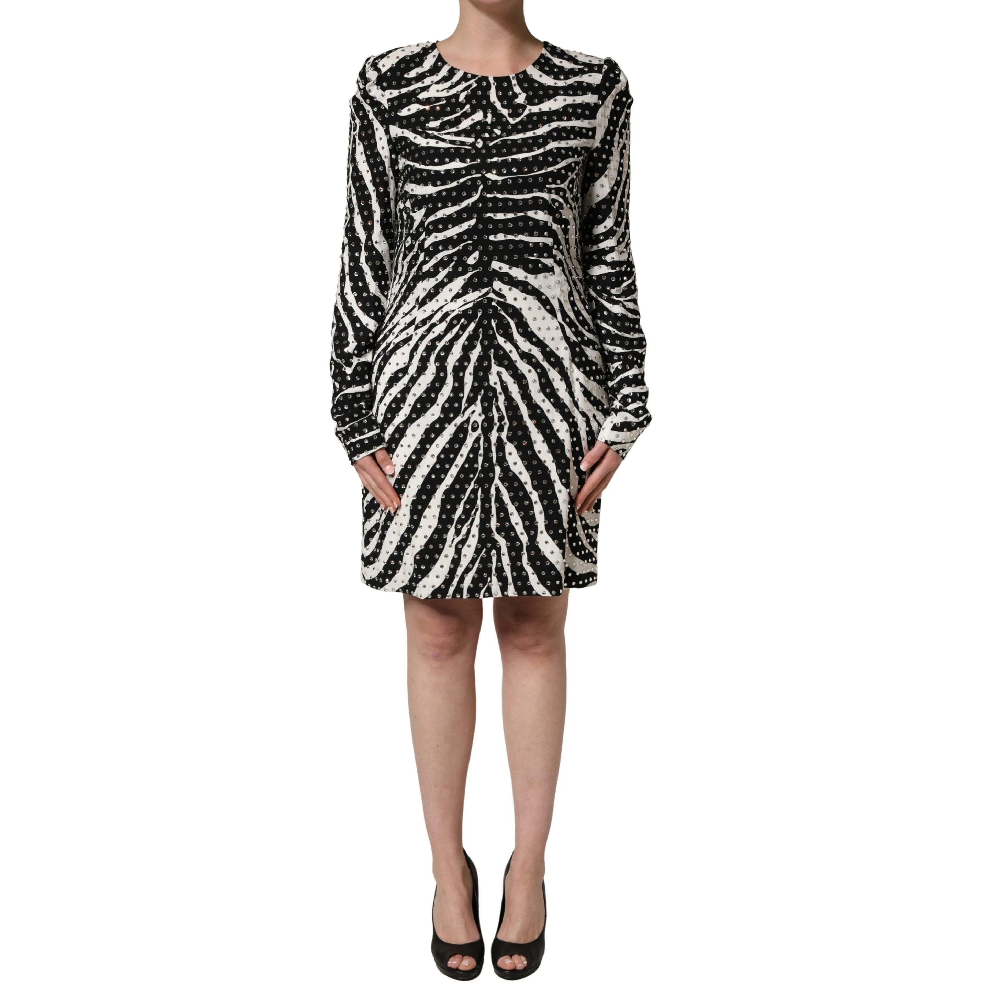 Black White Zebra Rhinestones Mini Dress